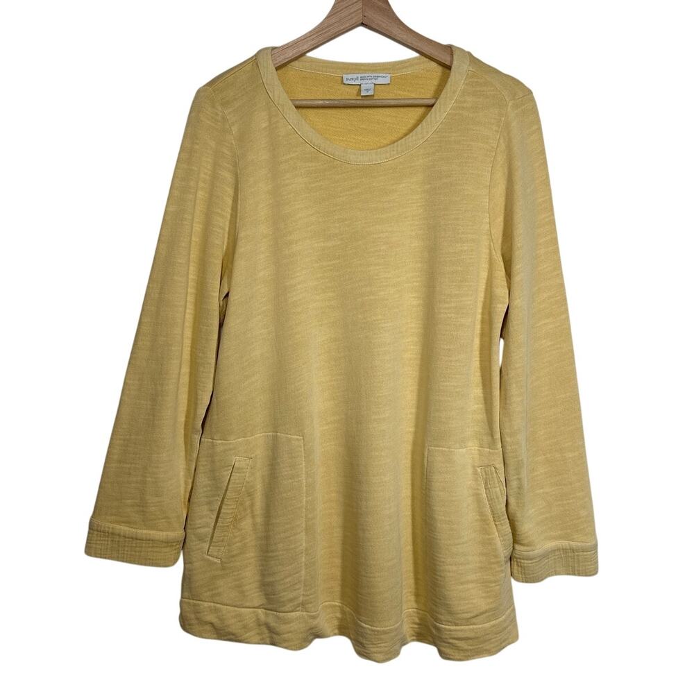 J. Jill Pure Jill Organic Cotton Tunic Top Pockets Relaxed Fit Casual M Yellow